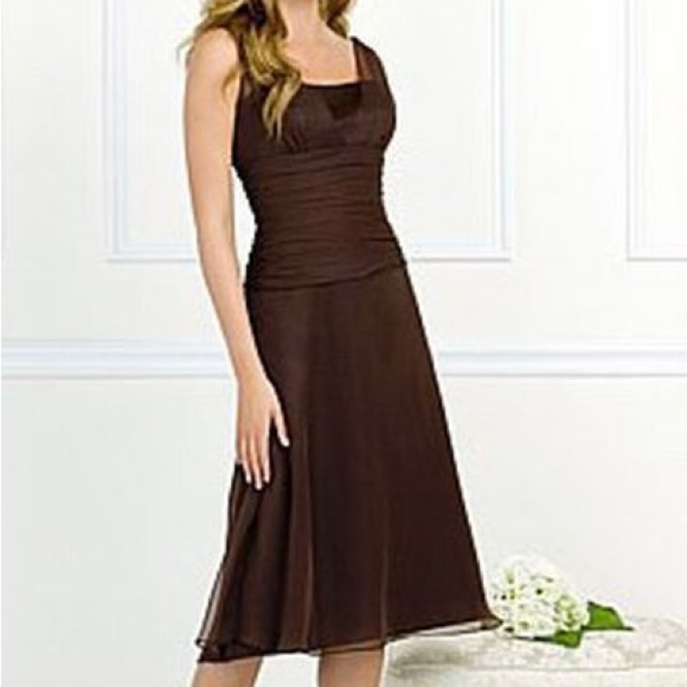 CHIFFON OVER MATTE SATIN AFTER SIX TEA LENGTH DRESS 6521 BY DESSY (CLOVER)